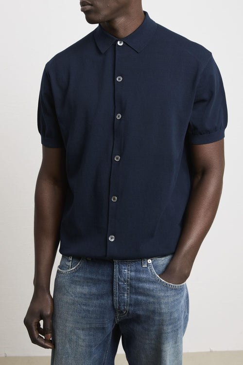 3446 Camicia manica corta in maglina blu