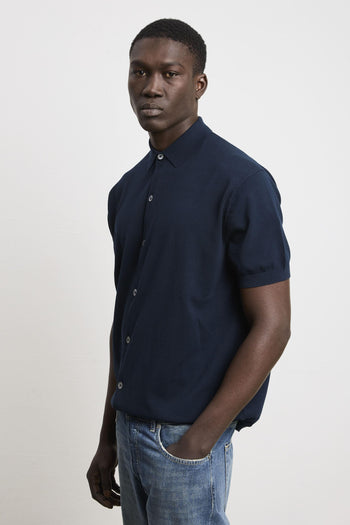 3446 Camicia manica corta in maglina blu - 2
