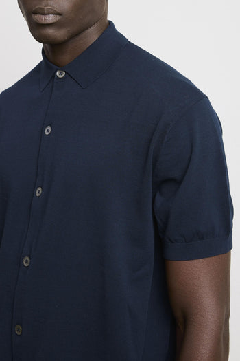 3446 Camicia manica corta in maglina blu - 5