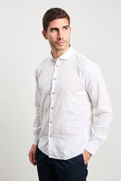3161 Camicia manica lunga in lino bianca