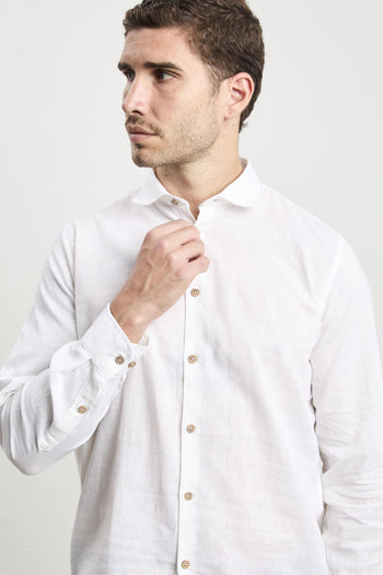 3161 Camicia manica lunga in lino bianca - 6