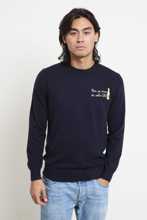 2703 Maglia blu "Non si vive di solo gin"