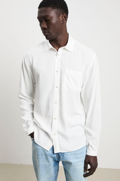 3425 Camicia in viscosa a maniche lunghe panna
