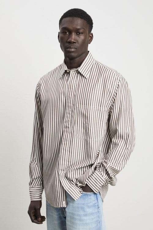 36 - 3345 Camicia a maniche lunghe fantasia bastoncino marrone