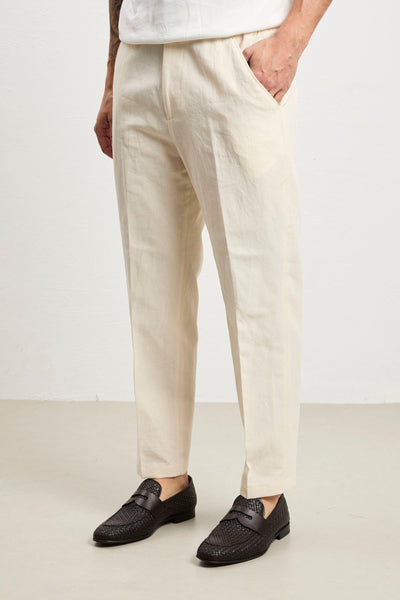 3090 Pantalone Dylan in lino crema