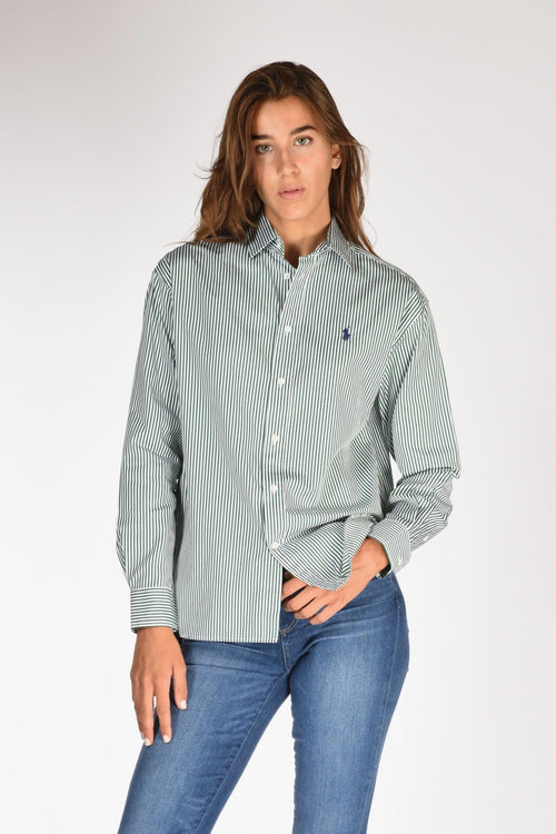 Camicia Rigata Verde/bianco Donna