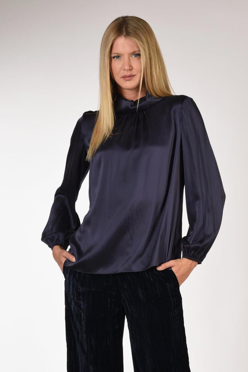 Camicia Collo Alto Blu Donna