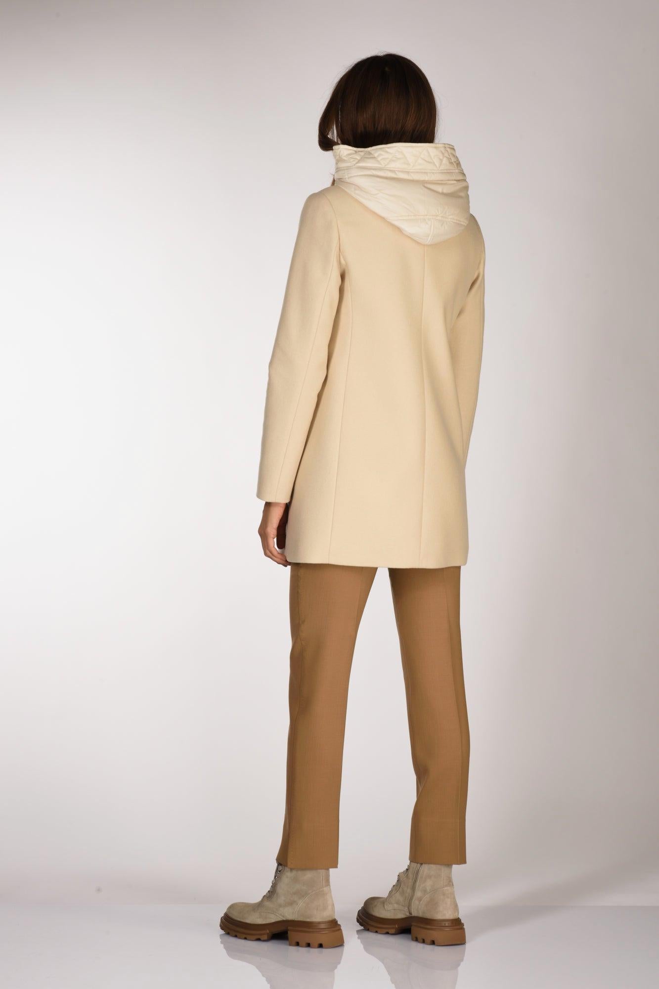 KAOS Cappotto doppiopetto lungo panna in panno misto lana con cintura OI1NT044 | Mancinelli 1954