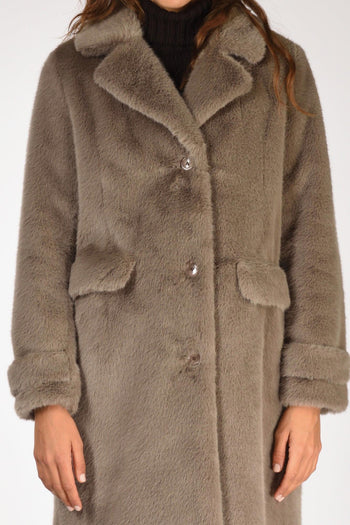 Cappotto Faux Fur Grigio Tortora Donna - 3