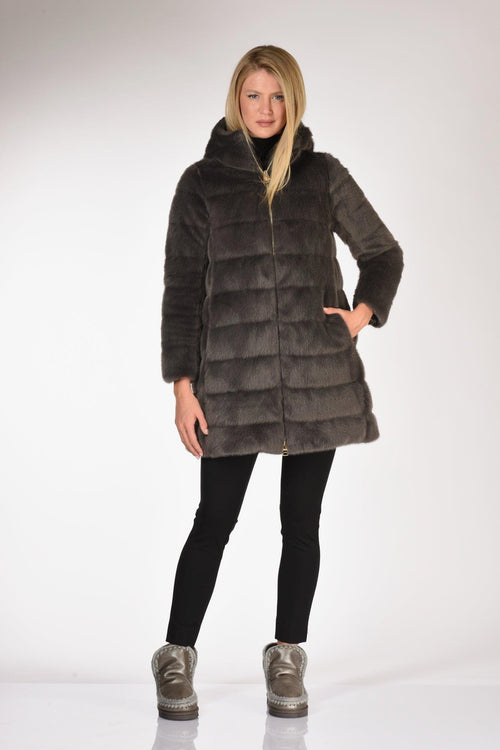 Piumino Faux Fur Grigio Scuro Donna