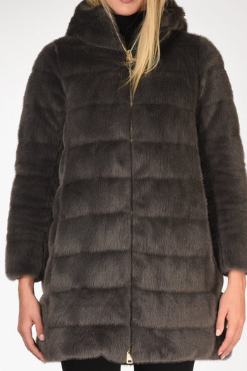 Piumino Faux Fur Grigio Scuro Donna - 3