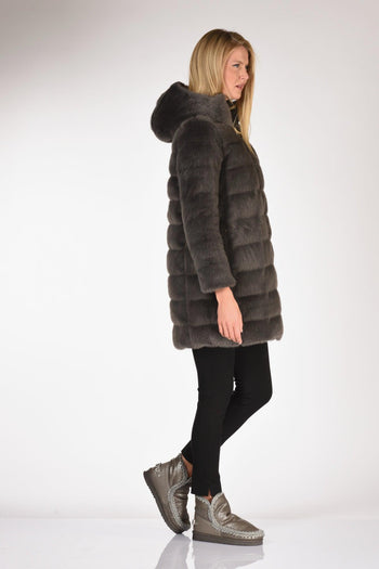 Piumino Faux Fur Grigio Scuro Donna - 4