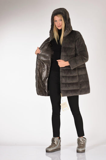 Piumino Faux Fur Grigio Scuro Donna - 7