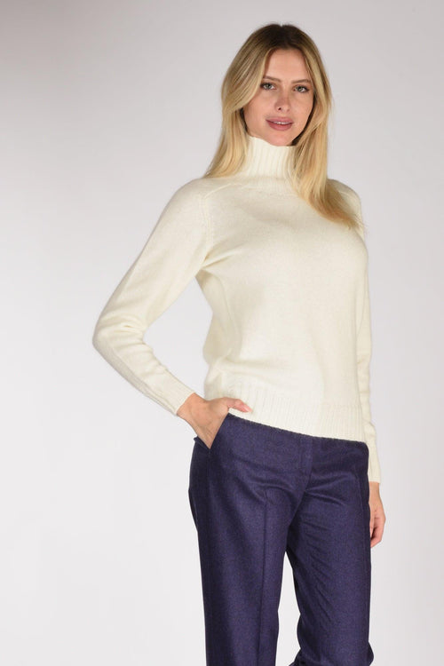 Slowear Maglia Collo Alto Bianco Latte Donna