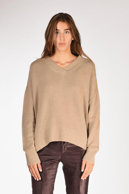 Maglia V Beige Scuro Donna - 2