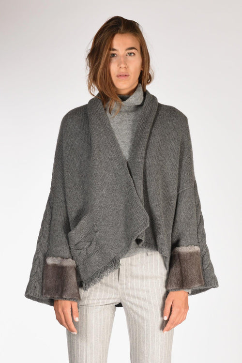 Poncho Treccia Grigio Donna - 2