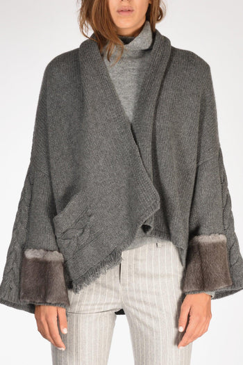 Poncho Treccia Grigio Donna - 3