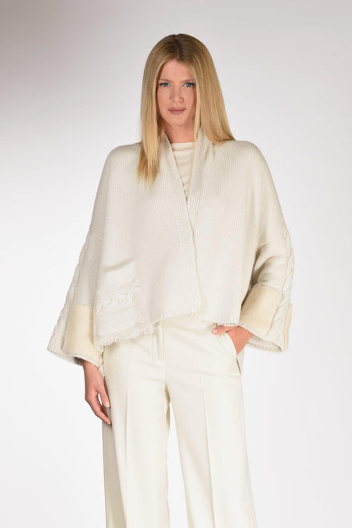 Poncho Treccia Bianco Latte Donna