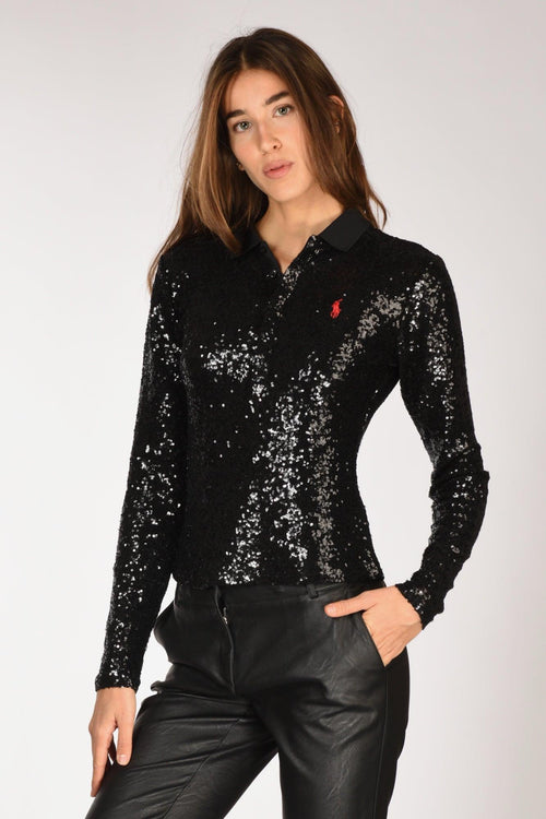 Polo Paillettes Nero Donna