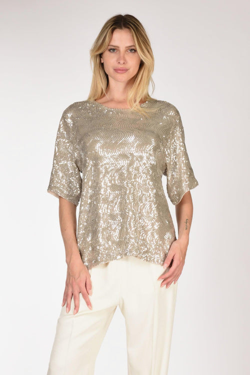 Tshirt Paillettes Argento Donna