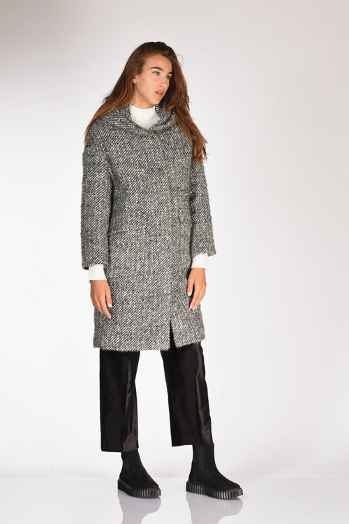 Cappotto Cappuccio Grigio Melange Donna