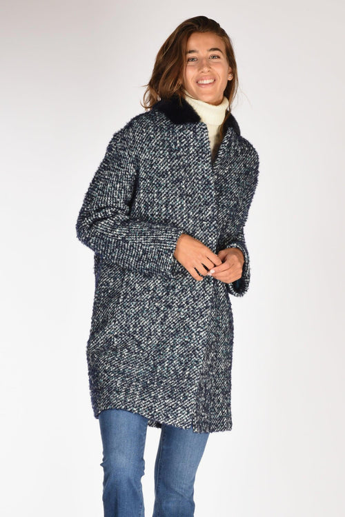 Cappotto Colletto Blu Melange Donna