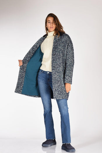 Cappotto Colletto Blu Melange Donna - 6