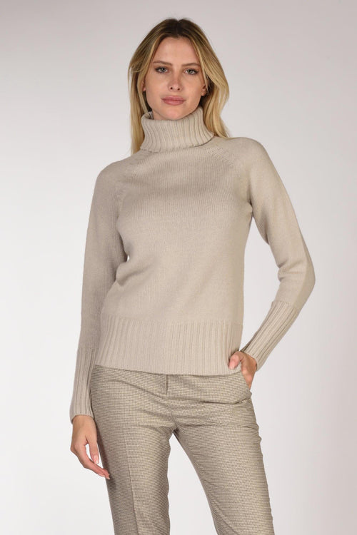 Maglia Collo Alto Beige Chiaro Donna