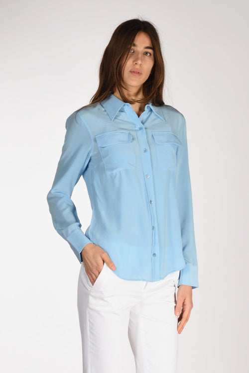 Camicia Tasche Azzurro Donna