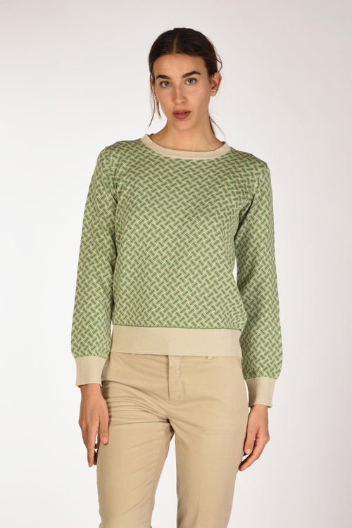 Maglia Girocollo Verde/beige Donna
