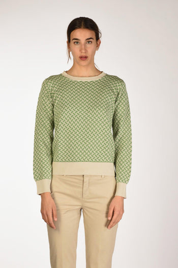 Maglia Girocollo Verde/beige Donna - 2