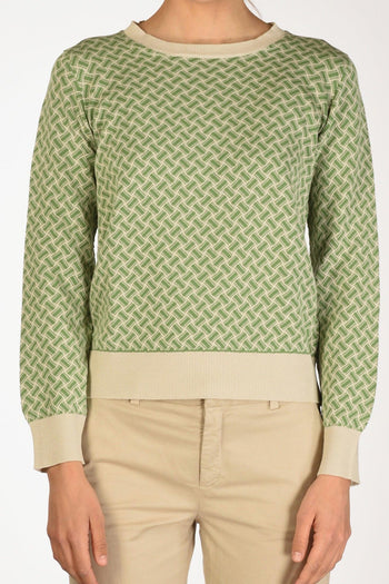 Maglia Girocollo Verde/beige Donna - 3