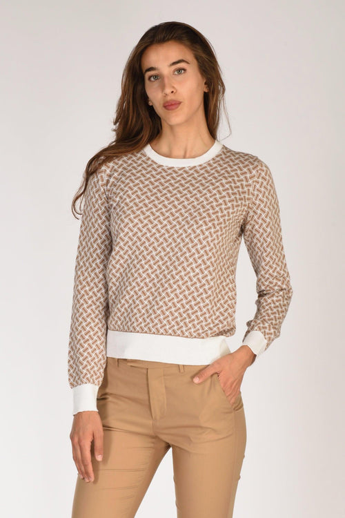 Maglia Girocollo Bianco/beige Scuro Donna