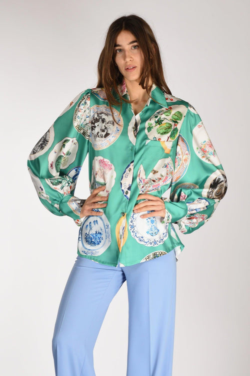Camicia Stampa Verde/multicolor Donna