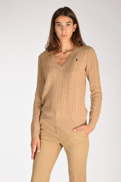 Maglia V Polo Beige Donna