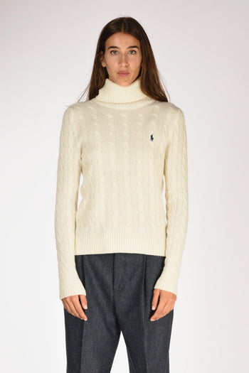 Collo Alto Polo Bianco Naturale Donna - 2