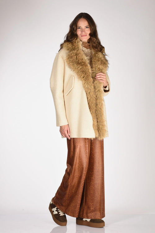 Cappotto Ecofur Beige Donna