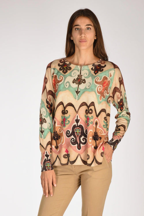 Maglia Stampata Beige/verde/rosa Donna