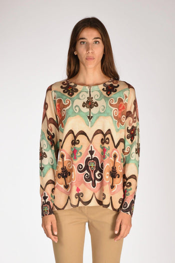 Maglia Stampata Beige/verde/rosa Donna - 2