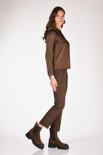 Camicia Seta Marrone Donna - 4
