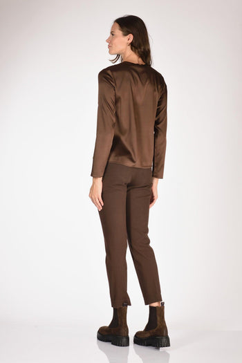 Camicia Seta Marrone Donna - 5