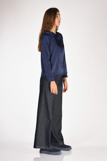 Camicia Seta Blu Donna - 4