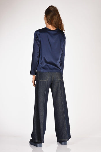 Camicia Seta Blu Donna - 5