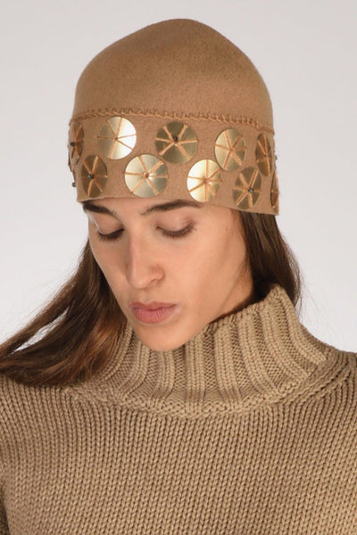 Cappello Decorato Beige/oro Donna