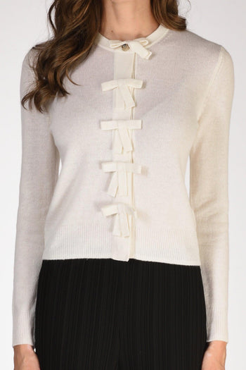 Maglia Cardigan Bianco Naturale Donna - 3