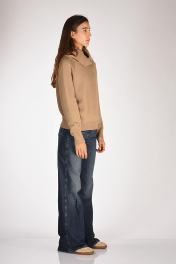 Maglia Collo Alto Beige Scuro Donna - 4