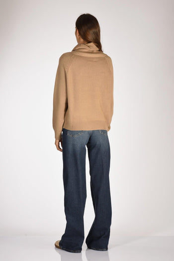 Maglia Collo Alto Beige Scuro Donna - 5