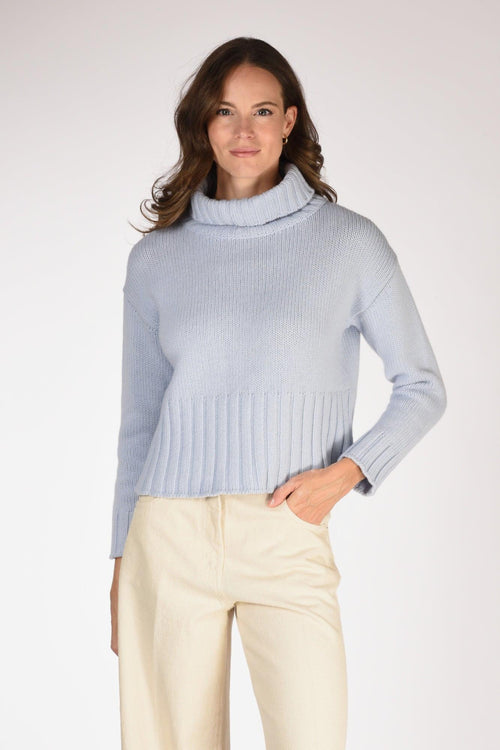 Maglia Collo Alto Azzurro Donna