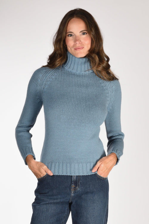 Maglia Collo Alto Azzurro Donna