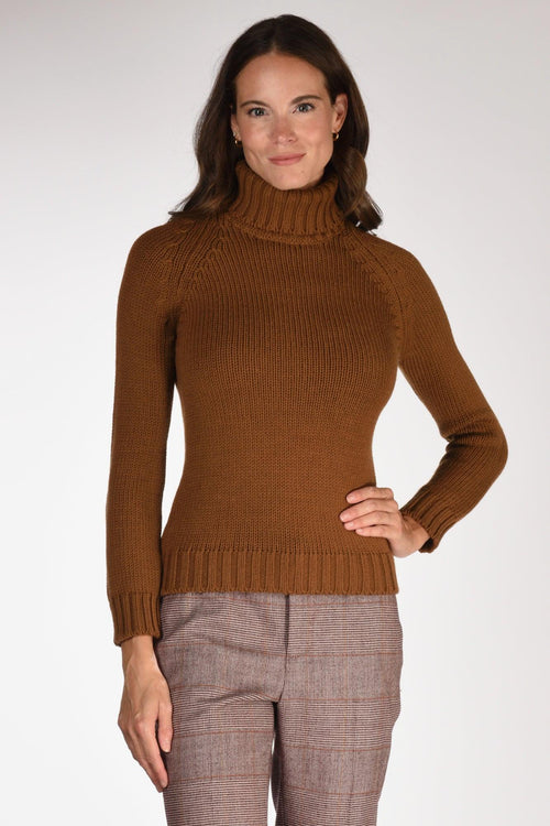 Maglia Collo Alto Beige Cammello Donna